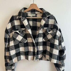Cropped Black & White Plaid Jean Jacket
